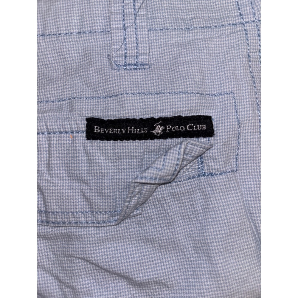 Beverly Hills Polo Club Mens Cargo Shorts Size 34 Light Blue Gingham Casual - Picture 2 of 6